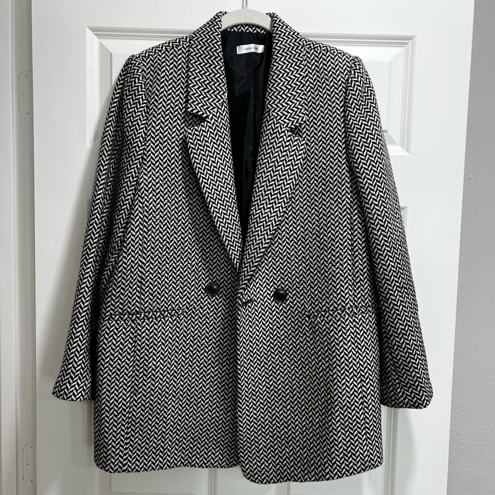 Anine Bing Black White Herringbone Blazer